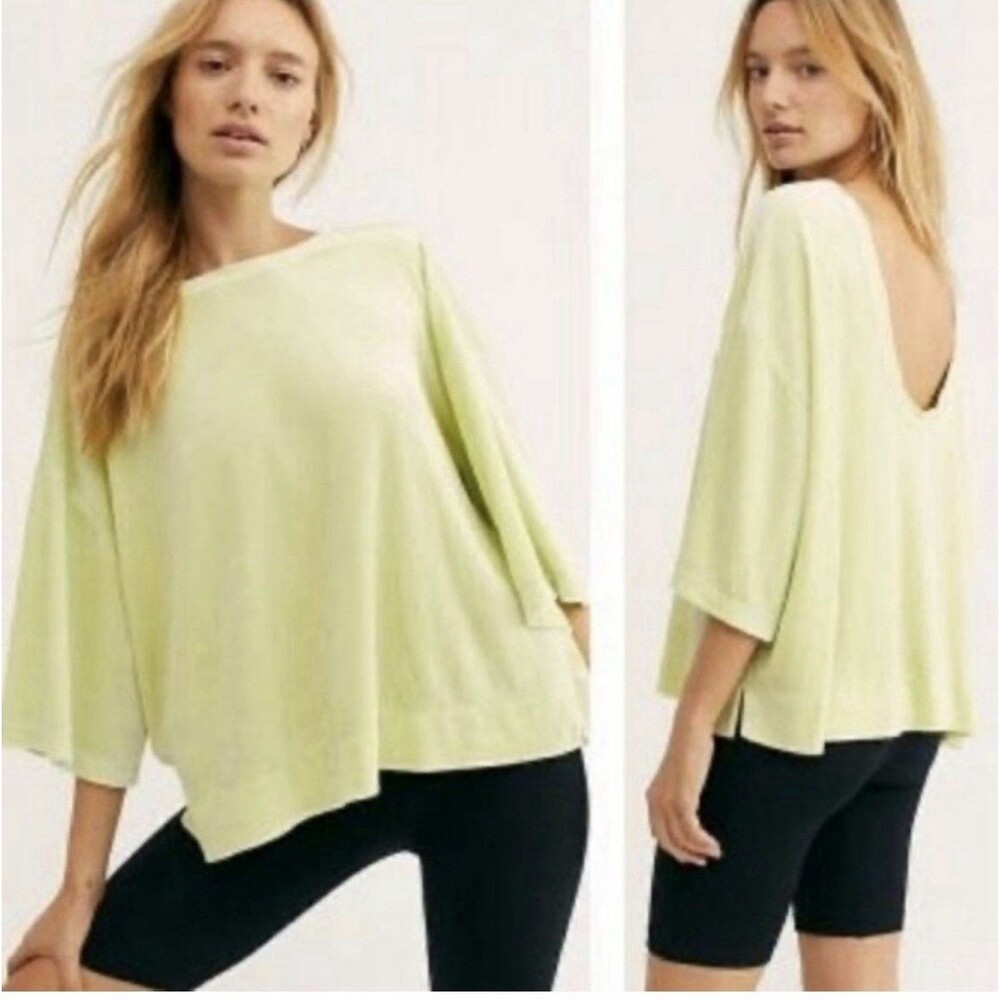 We The Free Valerie Top Velour Lime Green Low Back Free People Boho Retro Size L